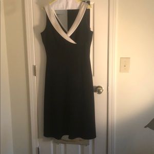 Ann Taylor blk midi dress, satin collar.  12.